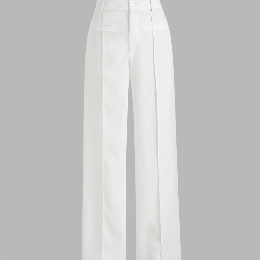 White straight leg trousers